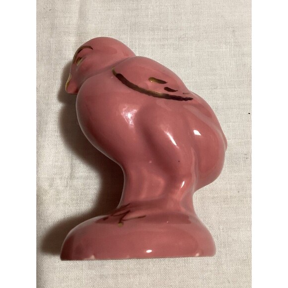 Baby Chick Mid Century Modern Bird Figurine Pink with Gold Details Hand Painted - Picture 5 of 11